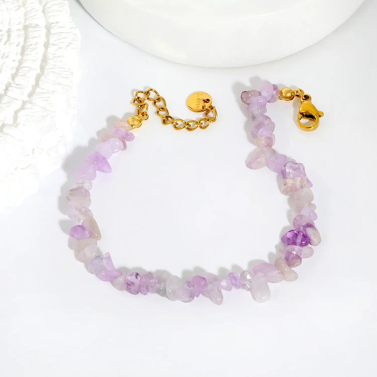 Bulk 5-9mm natural gemstone chip stone 18K gold chain bracelet 0 MOQ