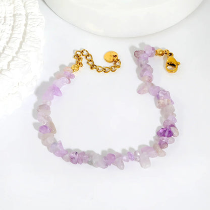 Bulk 5-9mm natural gemstone chip stone 18K gold chain bracelet 0 MOQ