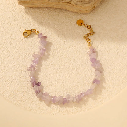 Bulk 5-9mm natural gemstone chip stone 18K gold chain bracelet 0 MOQ