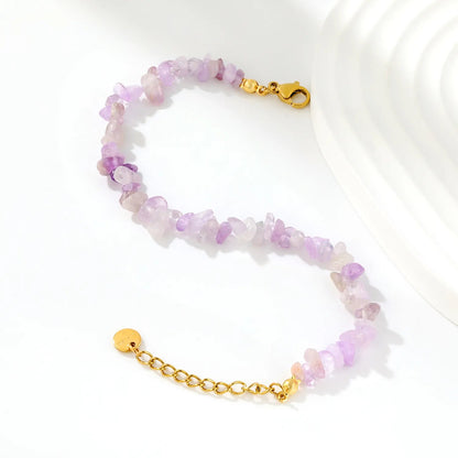 Bulk 5-9mm natural gemstone chip stone 18K gold chain bracelet 0 MOQ