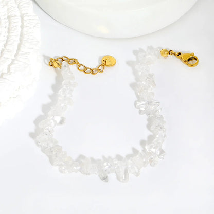 Bulk 5-9mm natural gemstone chip stone 18K gold chain bracelet 0 MOQ