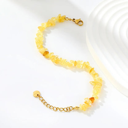 Bulk 5-9mm natural gemstone chip stone 18K gold chain bracelet 0 MOQ