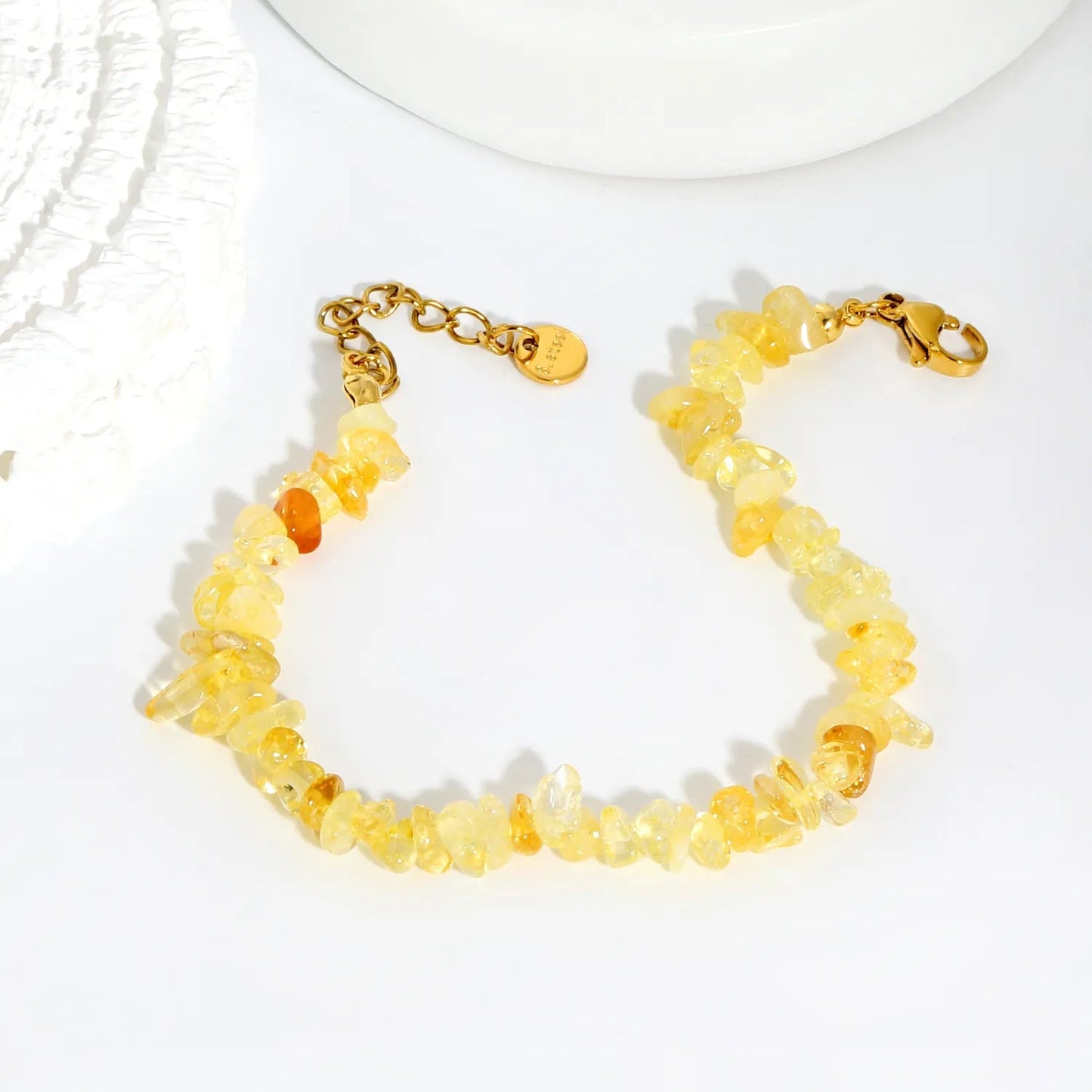 Bulk 5-9mm natural gemstone chip stone 18K gold chain bracelet 0 MOQ