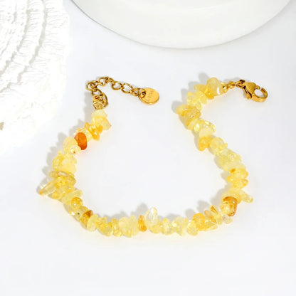 Bulk 5-9mm natural gemstone chip stone 18K gold chain bracelet 0 MOQ