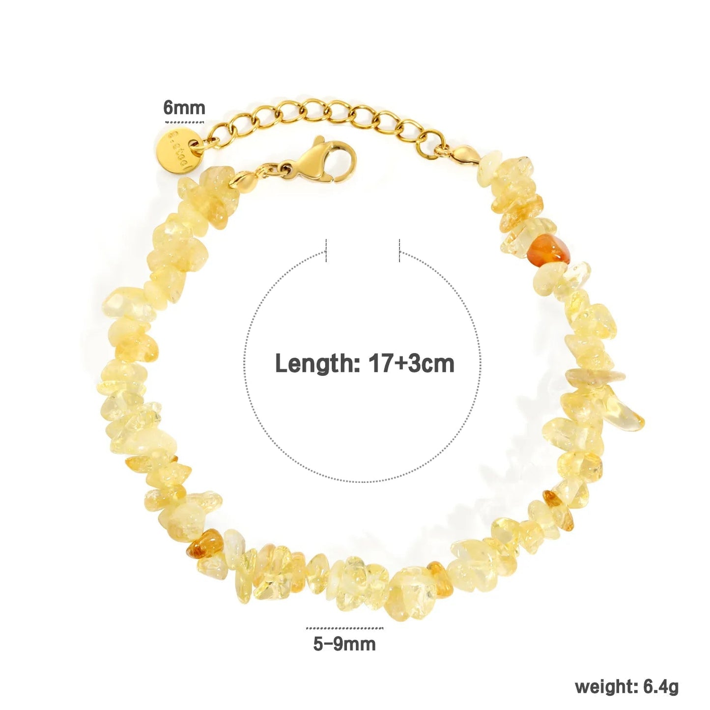 Bulk 5-9mm natural gemstone chip stone 18K gold chain bracelet 0 MOQ