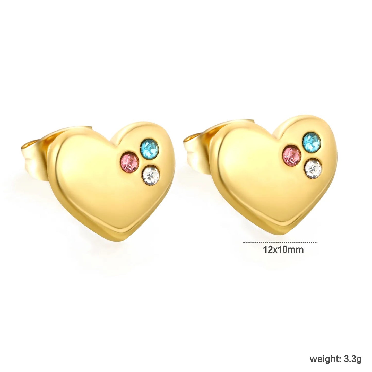 Multi Color Three Zircon Cluster Heart Stud Earrings Stainless Steel