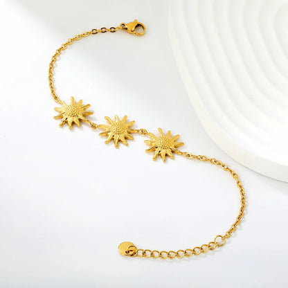 Waterproof 304L Steel Triple Sunflower Relief Pendant Chain Bracelet