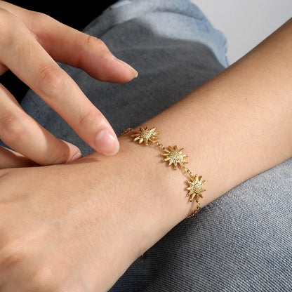 Waterproof 304L Steel Triple Sunflower Relief Pendant Chain Bracelet