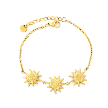 Waterproof 304L Steel Triple Sunflower Relief Pendant Chain Bracelet
