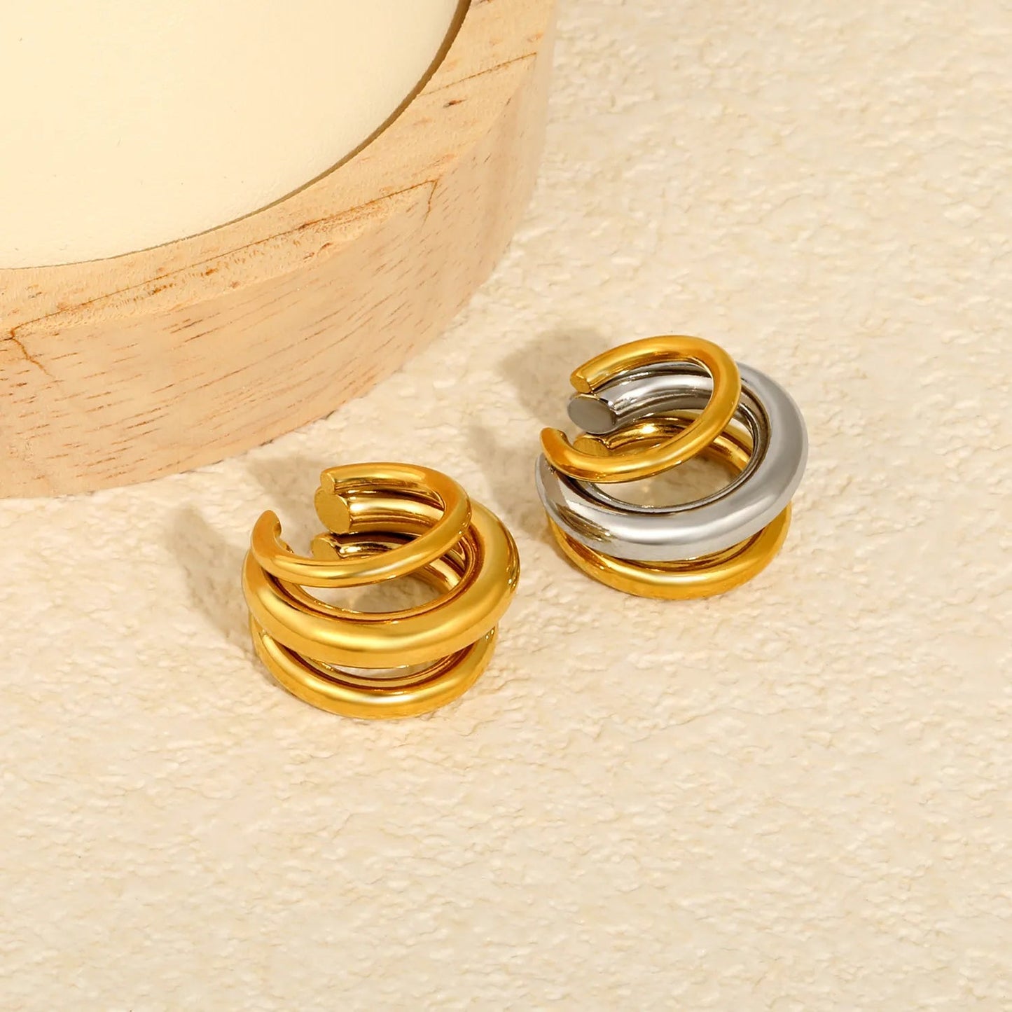 Waterproof 18K Gold Plated Heavyweight Interwoven Band Open Ring