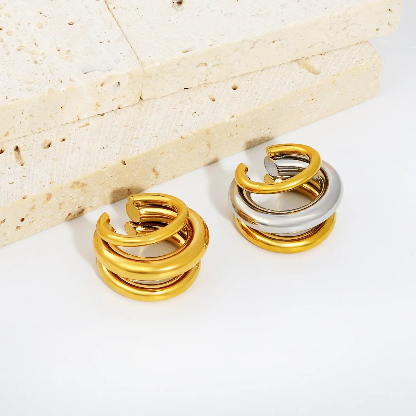 Waterproof 18K Gold Plated Heavyweight Interwoven Band Open Ring