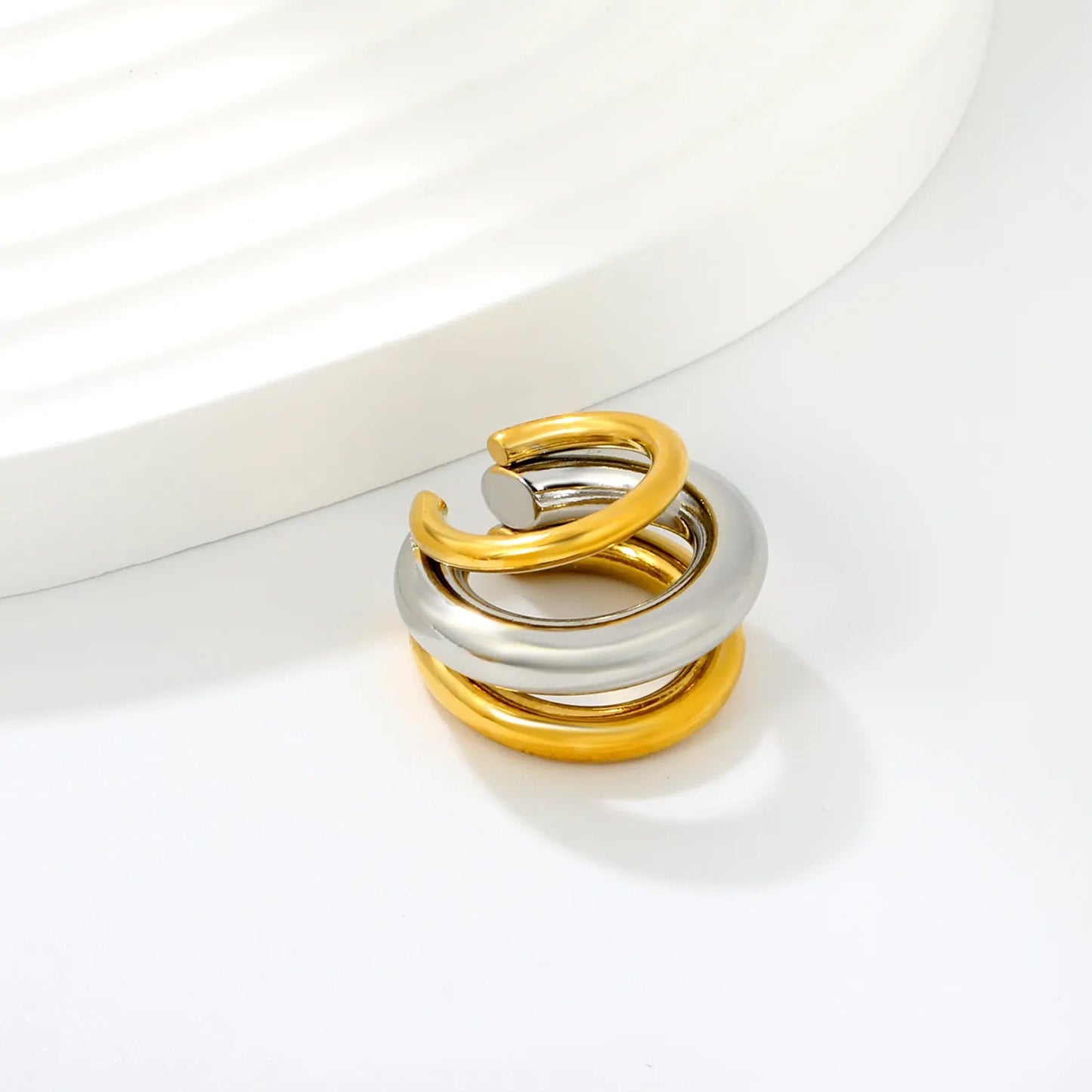 Waterproof 18K Gold Plated Heavyweight Interwoven Band Open Ring