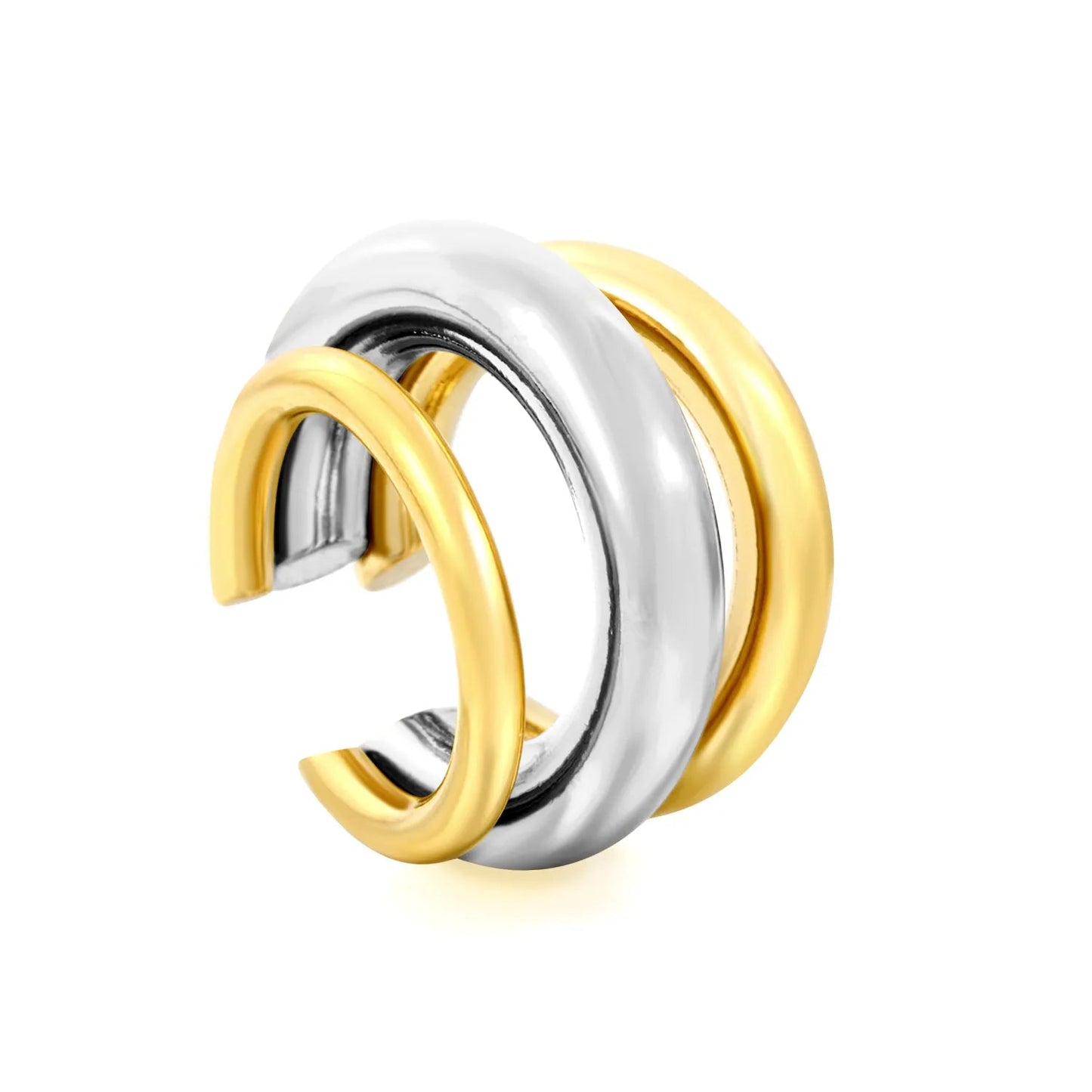 Waterproof 18K Gold Plated Heavyweight Interwoven Band Open Ring