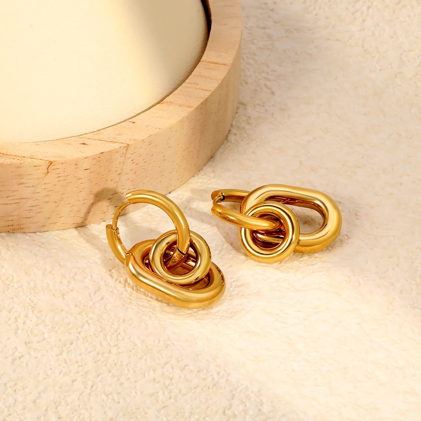 Chunky Triple Link Drop Hoop Earrings | Gold Stainless Steel