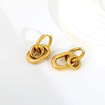 Chunky Triple Link Drop Hoop Earrings | Gold Stainless Steel