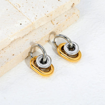 Chunky Triple Link Drop Hoop Earrings | Gold Stainless Steel