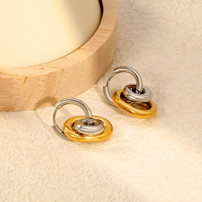 Chunky Triple Link Drop Hoop Earrings | Gold Stainless Steel