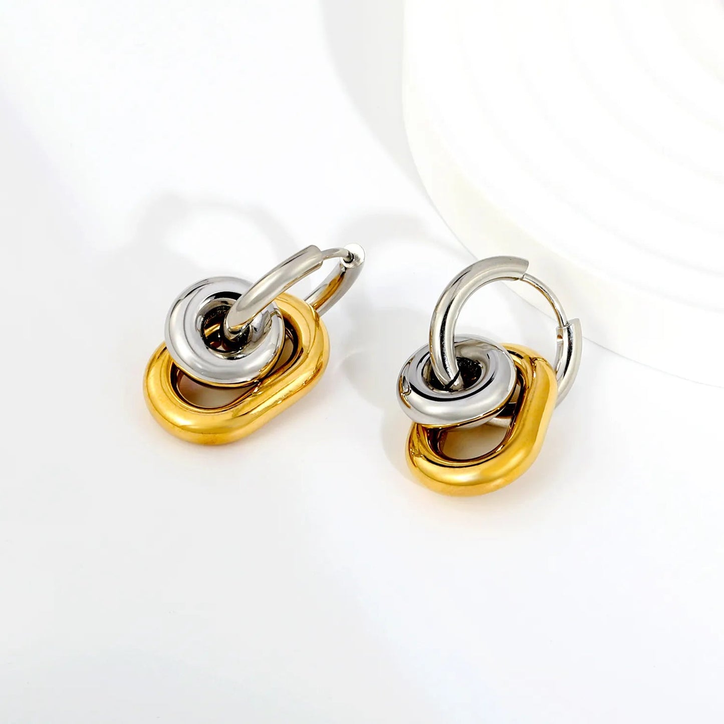 Chunky Triple Link Drop Hoop Earrings | Gold Stainless Steel