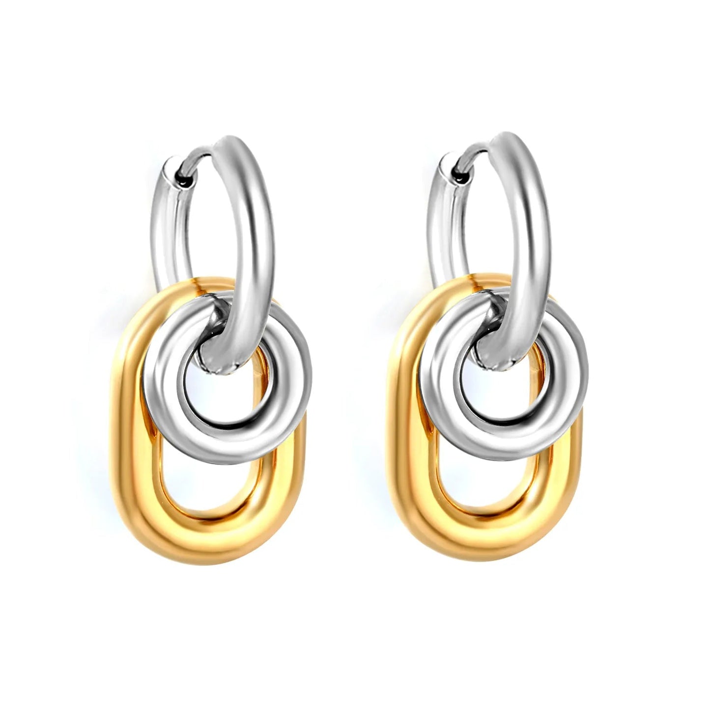 Chunky Triple Link Drop Hoop Earrings | Gold Stainless Steel
