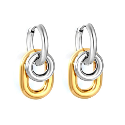 Chunky Triple Link Drop Hoop Earrings | Gold Stainless Steel