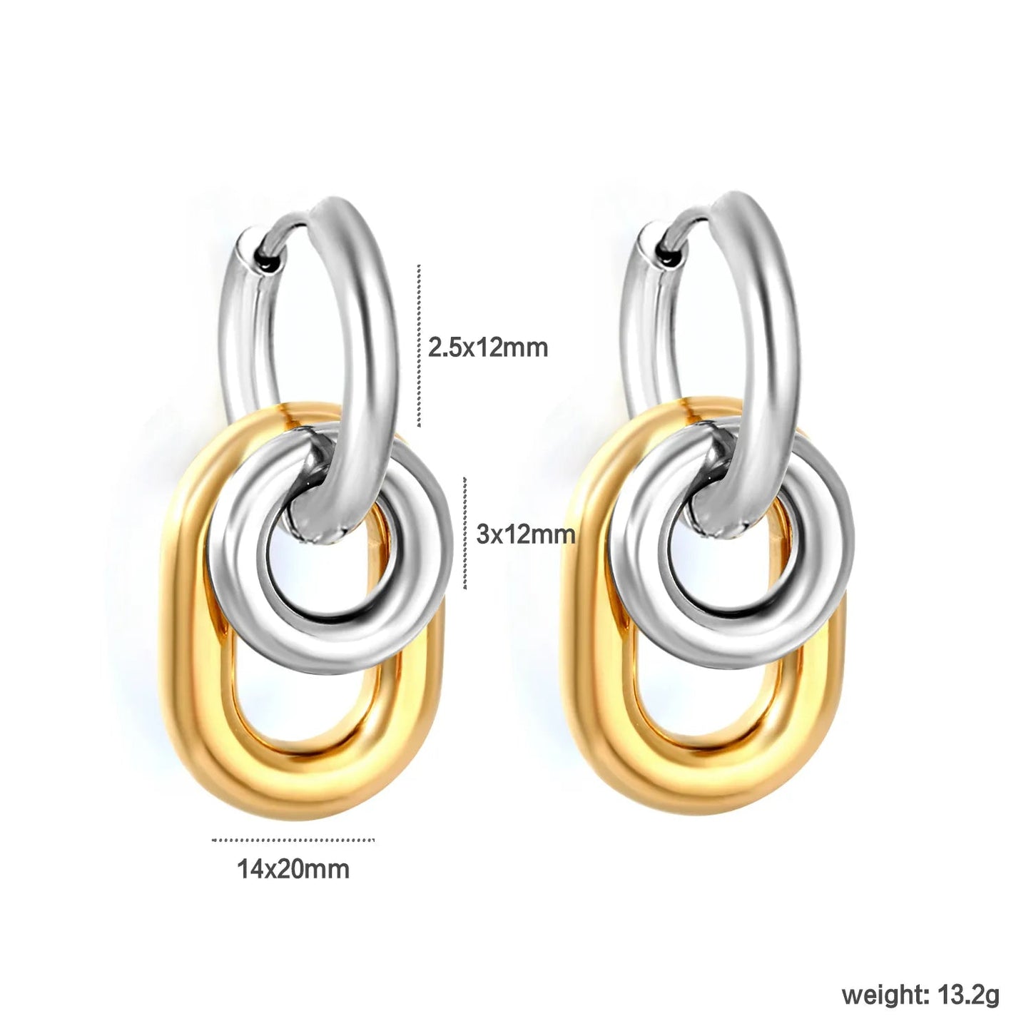 Chunky Triple Link Drop Hoop Earrings | Gold Stainless Steel