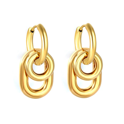 Chunky Triple Link Drop Hoop Earrings | Gold Stainless Steel