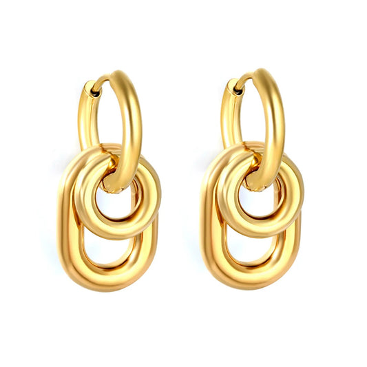 Chunky Triple Link Drop Hoop Earrings | Gold Stainless Steel