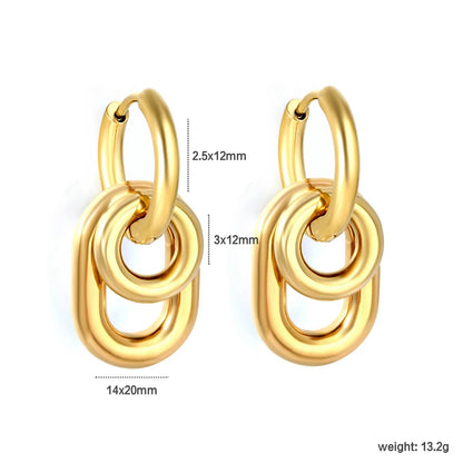 Chunky Triple Link Drop Hoop Earrings | Gold Stainless Steel