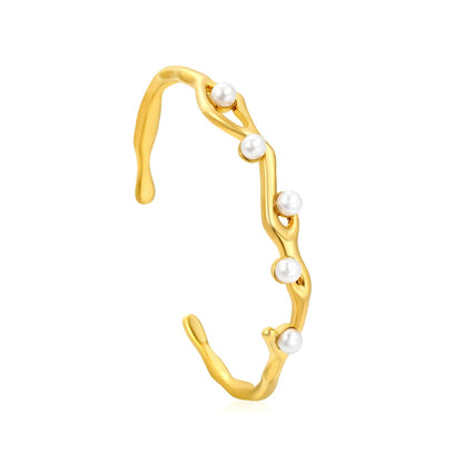 Wholesale 60mm Inner 13.5g Twig Branch 5 Piece 4mm Pearl Open Bangle