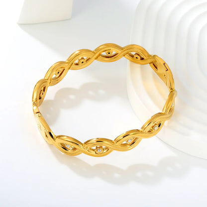 Verified Supplier 18K Gold Plated Spring Clasp Wave CZ Bangle Wholesale