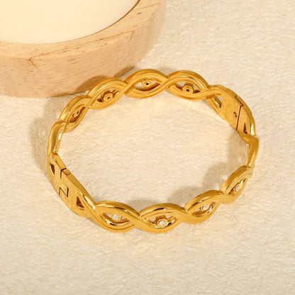 Verified Supplier 18K Gold Plated Spring Clasp Wave CZ Bangle Wholesale