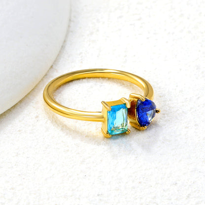 Two Gemstone Open Ring Adjustable 304L Steel