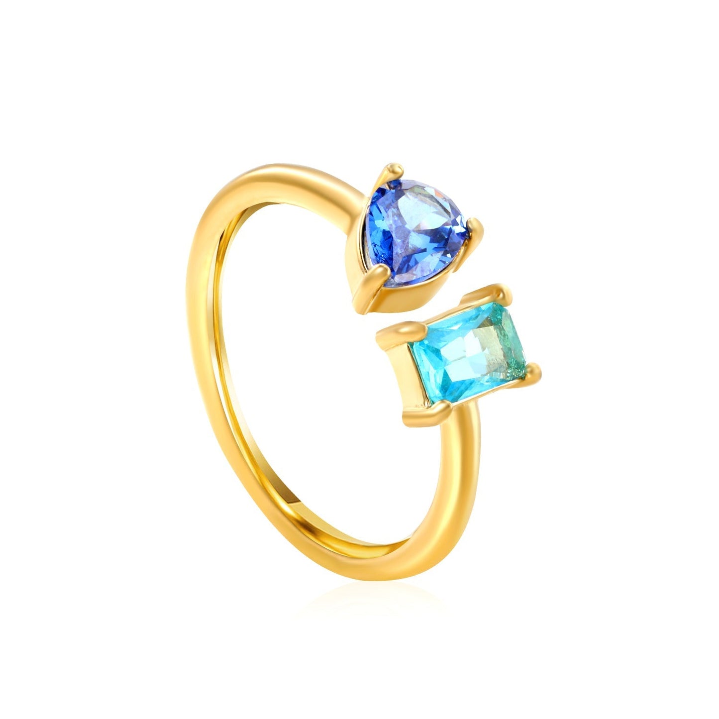 Two Gemstone Open Ring Adjustable 304L Steel