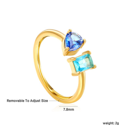 Two Gemstone Open Ring Adjustable 304L Steel