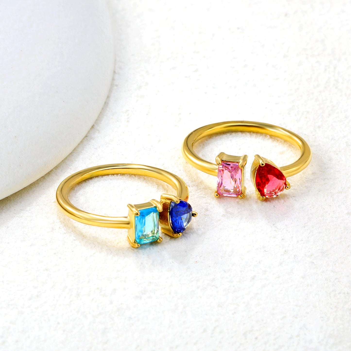Two Gemstone Open Ring Adjustable 304L Steel