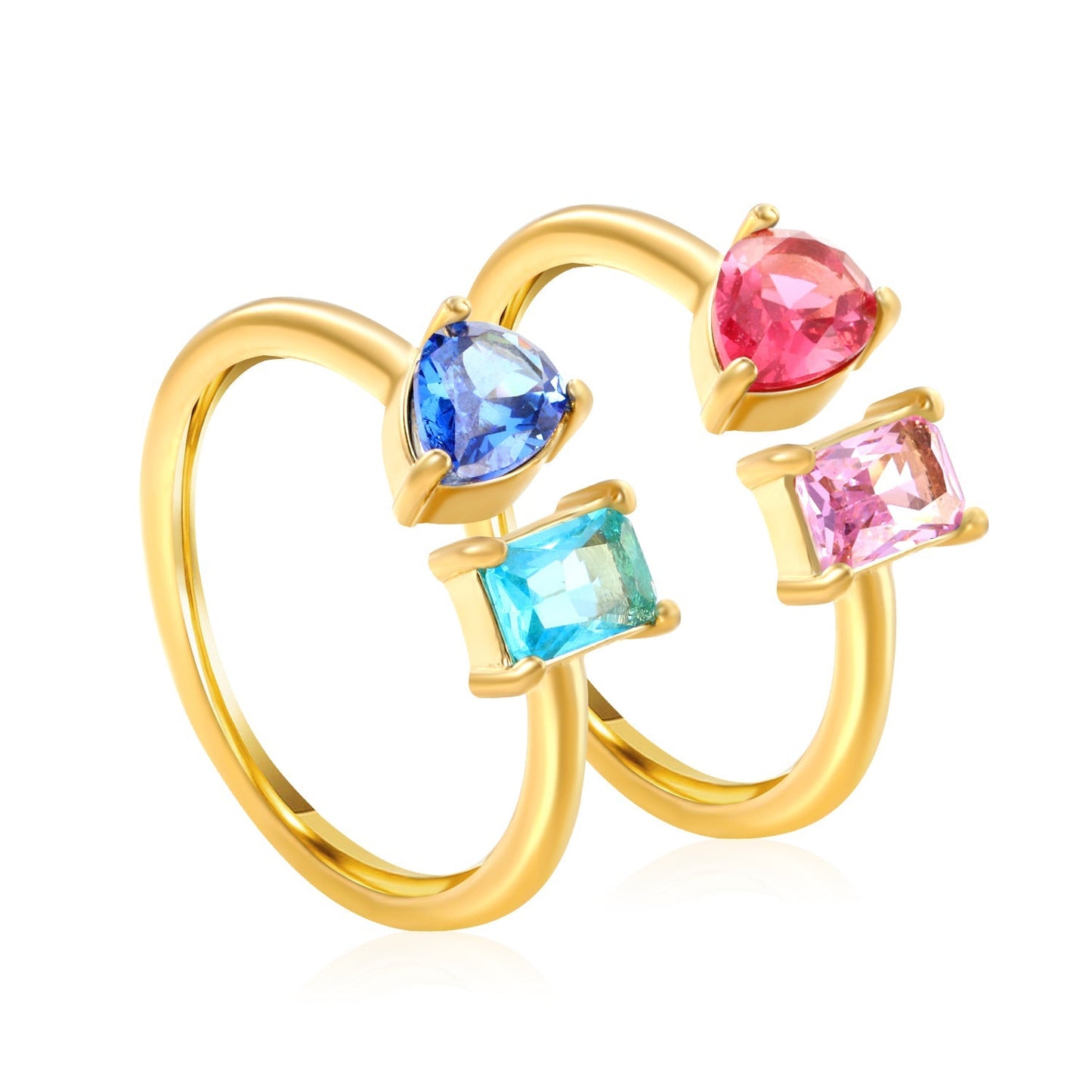 Two Gemstone Open Ring Adjustable 304L Steel