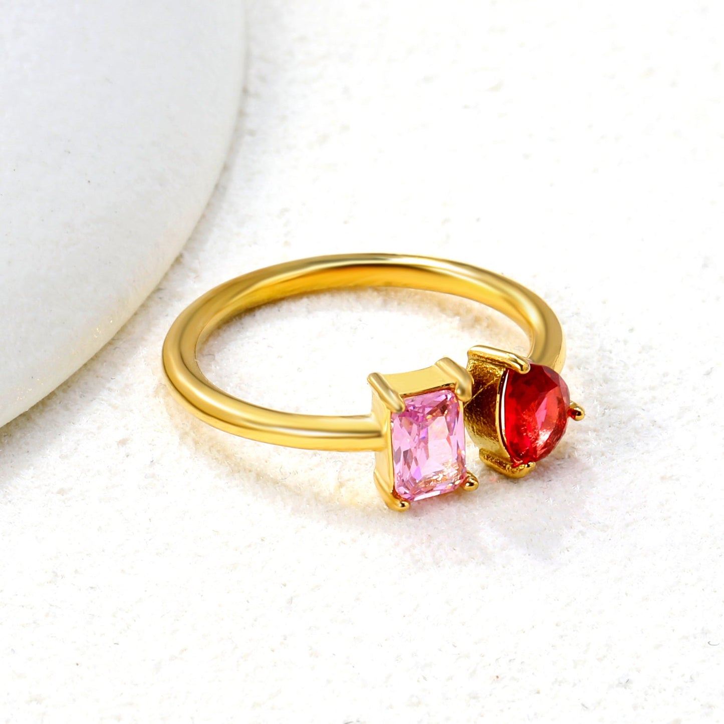 Two Gemstone Open Ring Adjustable 304L Steel