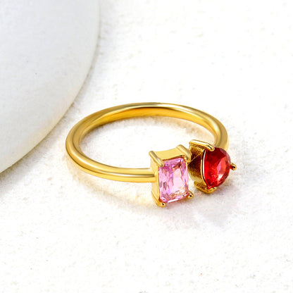 Two Gemstone Open Ring Adjustable 304L Steel