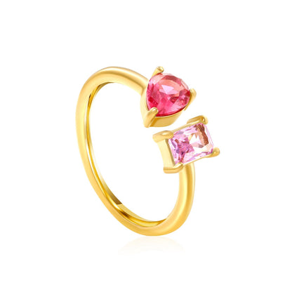Two Gemstone Open Ring Adjustable 304L Steel