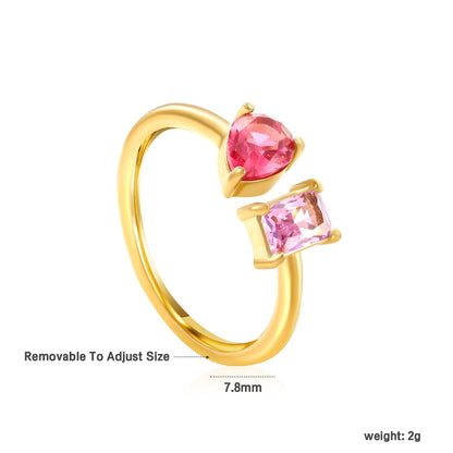 Two Gemstone Open Ring Adjustable 304L Steel