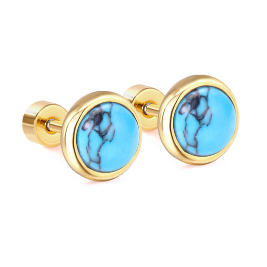 Wholesale Gold Blue Gem Stud Earrings Azure Allure