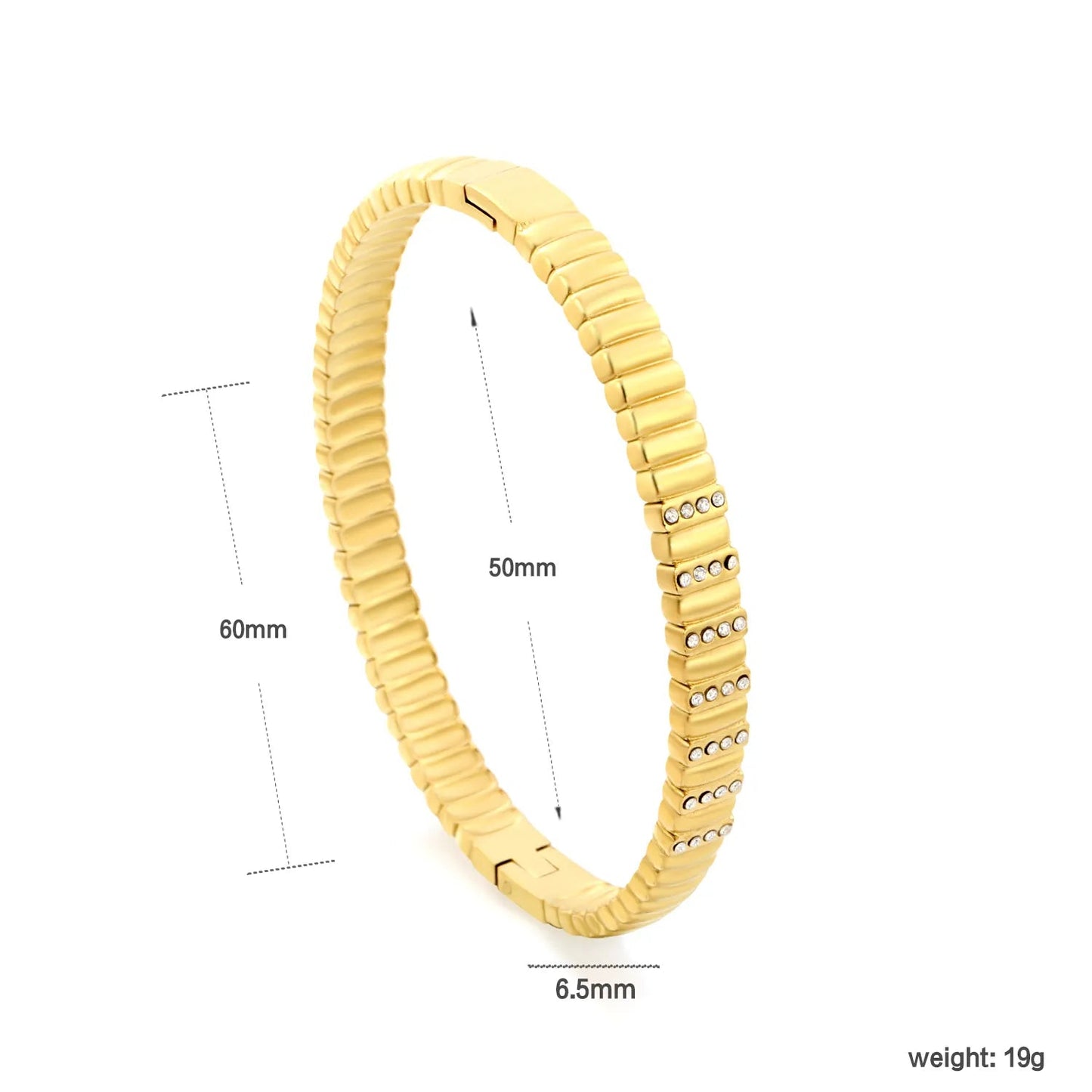 Bulk 60x50mm inner diameter 6.5mm width vertical ribbed CZ bangle 304L