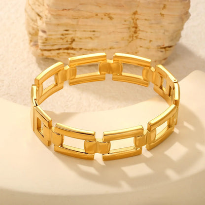 Unisex Watch Band Link Gold Bangle Waterproof Geometric Square Cutout Hinged Bangle