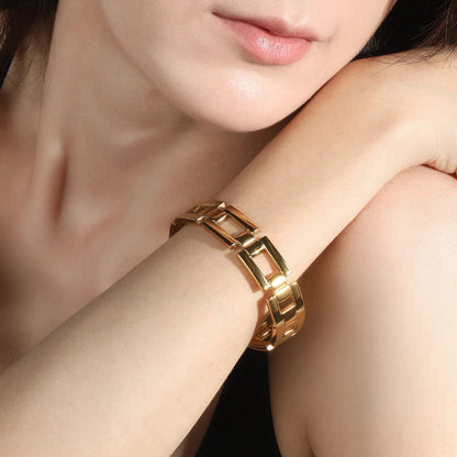 Unisex Watch Band Link Gold Bangle Waterproof Geometric Square Cutout Hinged Bangle