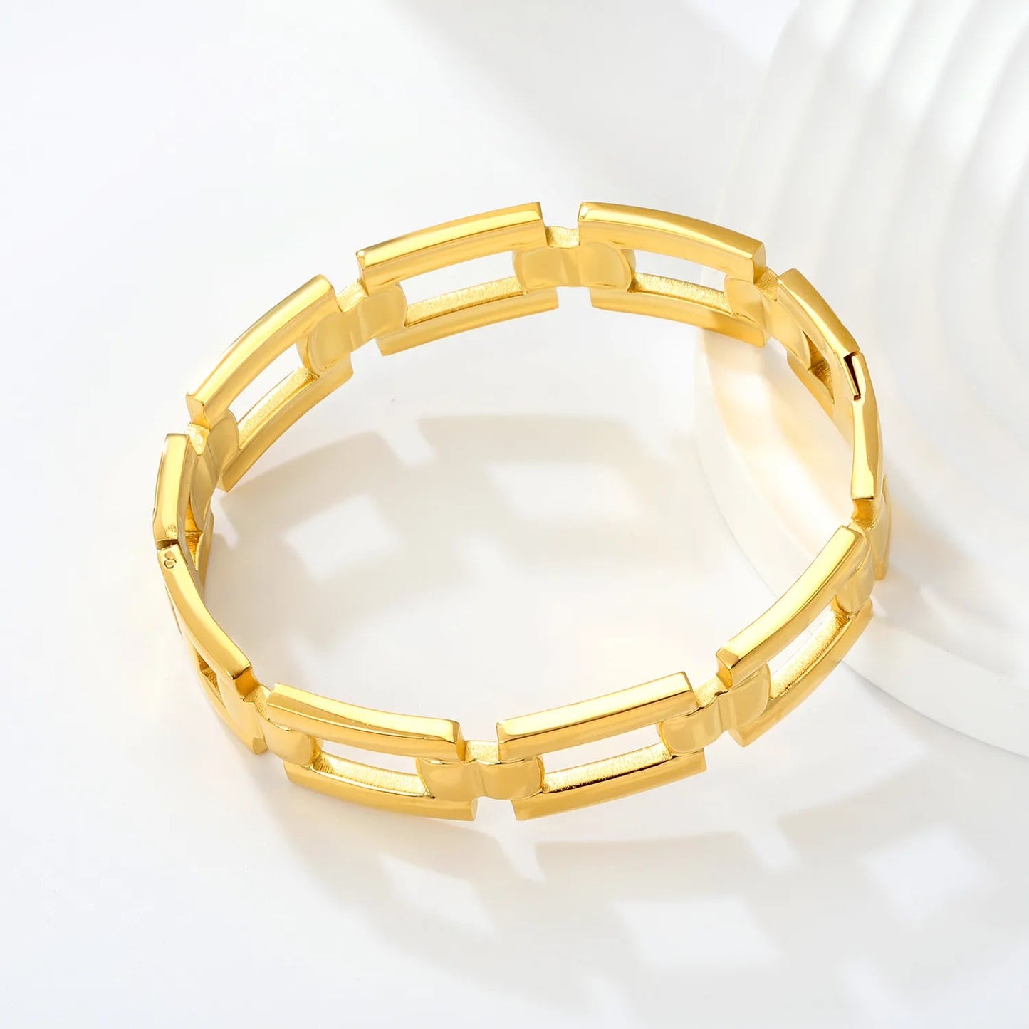 Unisex Watch Band Link Gold Bangle Waterproof Geometric Square Cutout Hinged Bangle