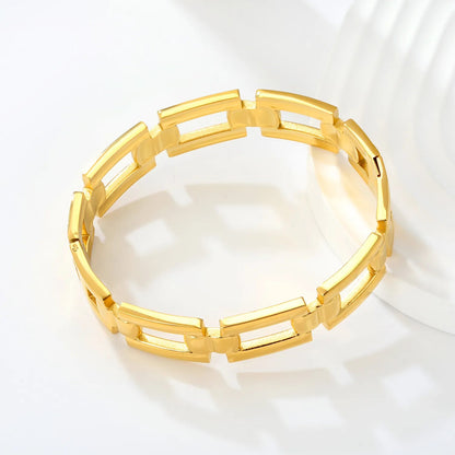 Unisex Watch Band Link Gold Bangle Waterproof Geometric Square Cutout Hinged Bangle