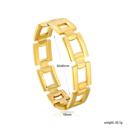 Unisex Watch Band Link Gold Bangle Waterproof Geometric Square Cutout Hinged Bangle