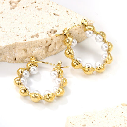 Premium anti-allergy waterproof scalloped ribbon pearl hoops 0 MOQ