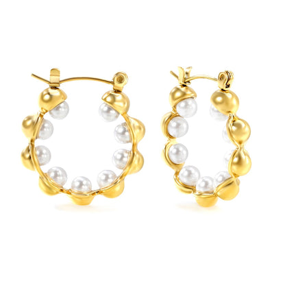 Premium anti-allergy waterproof scalloped ribbon pearl hoops 0 MOQ