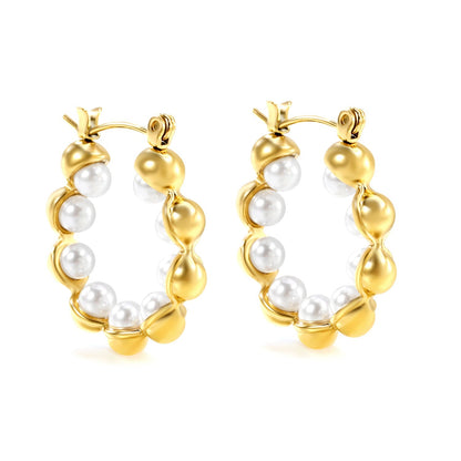 Premium anti-allergy waterproof scalloped ribbon pearl hoops 0 MOQ